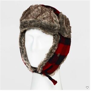 GOODFELLOW & CO NWT Buffalo Plaid Faux Fur Trapper Hat